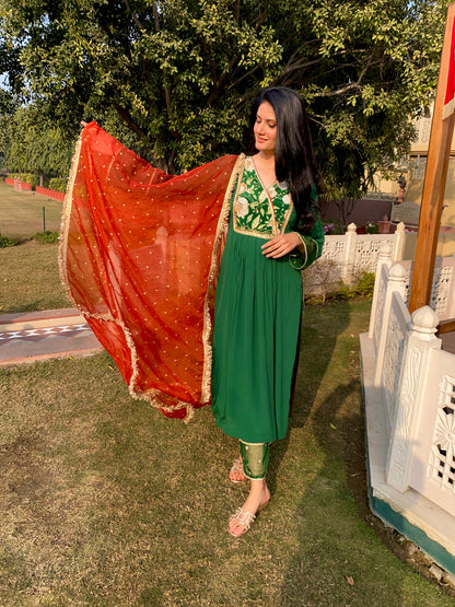 Green crepe embroidered suit