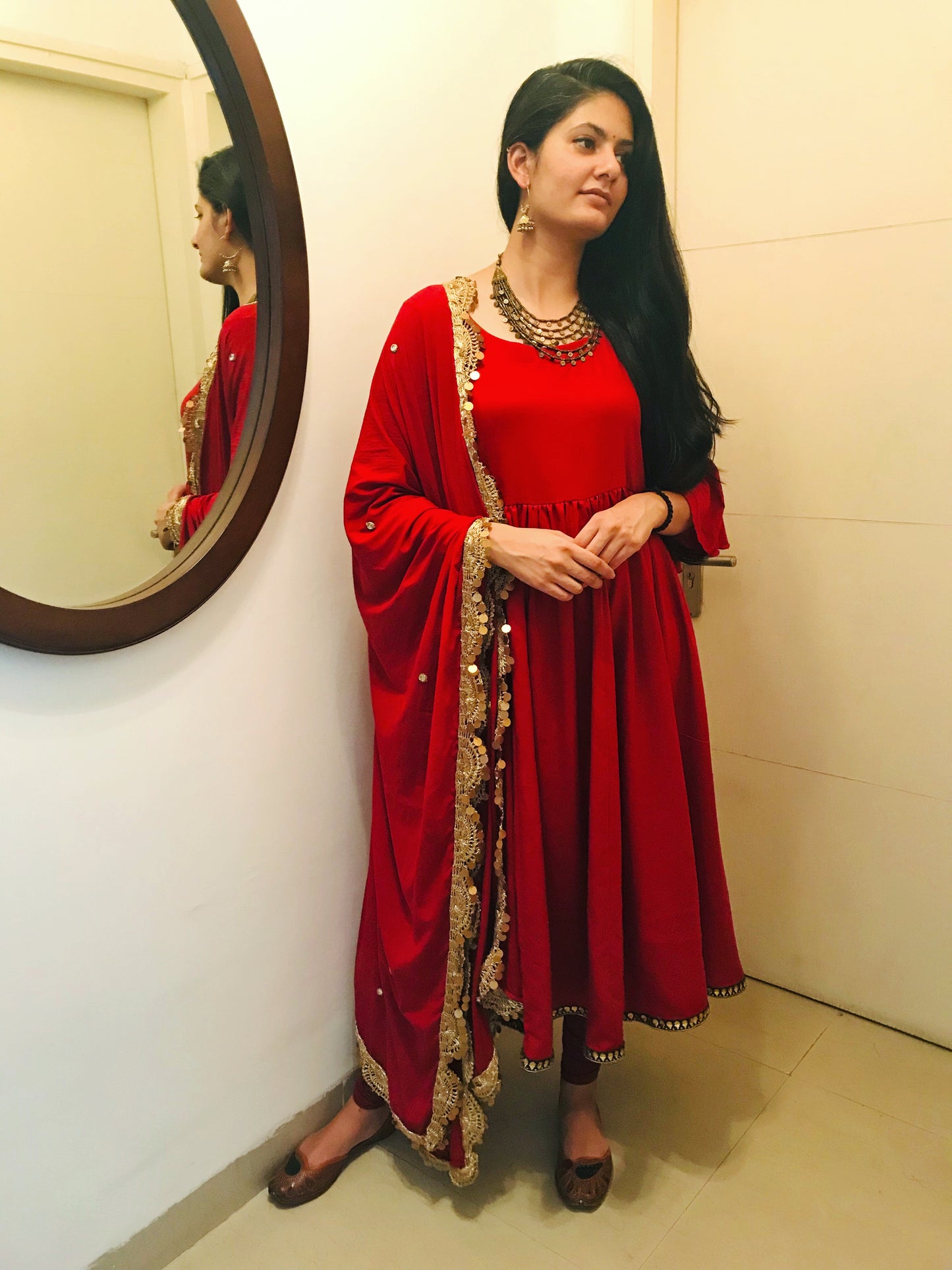 Red Cotton Anarkali dress