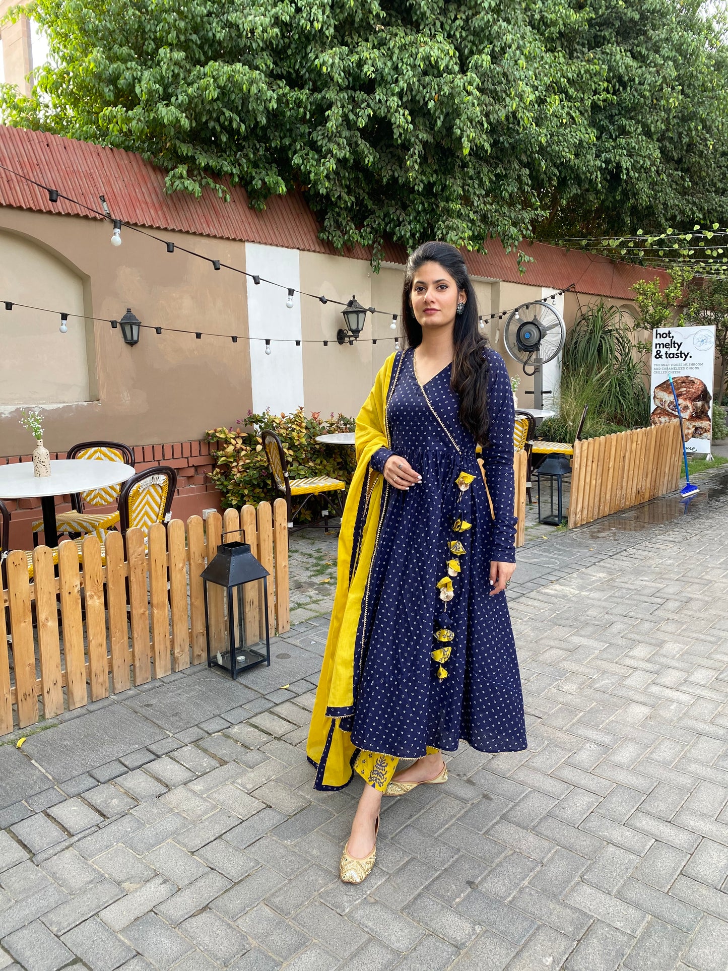 Blue and Yellow cotton Anarkali set