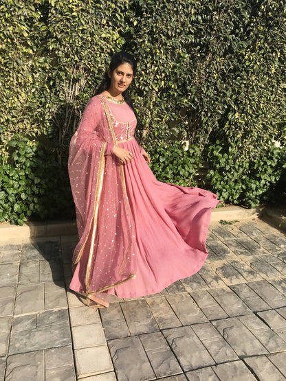 Pink Long Anarkali Dress