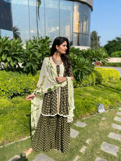 Green Block Printed Sharara set