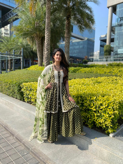 Green Block Printed Sharara set