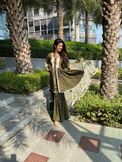 Green Block Printed Sharara set