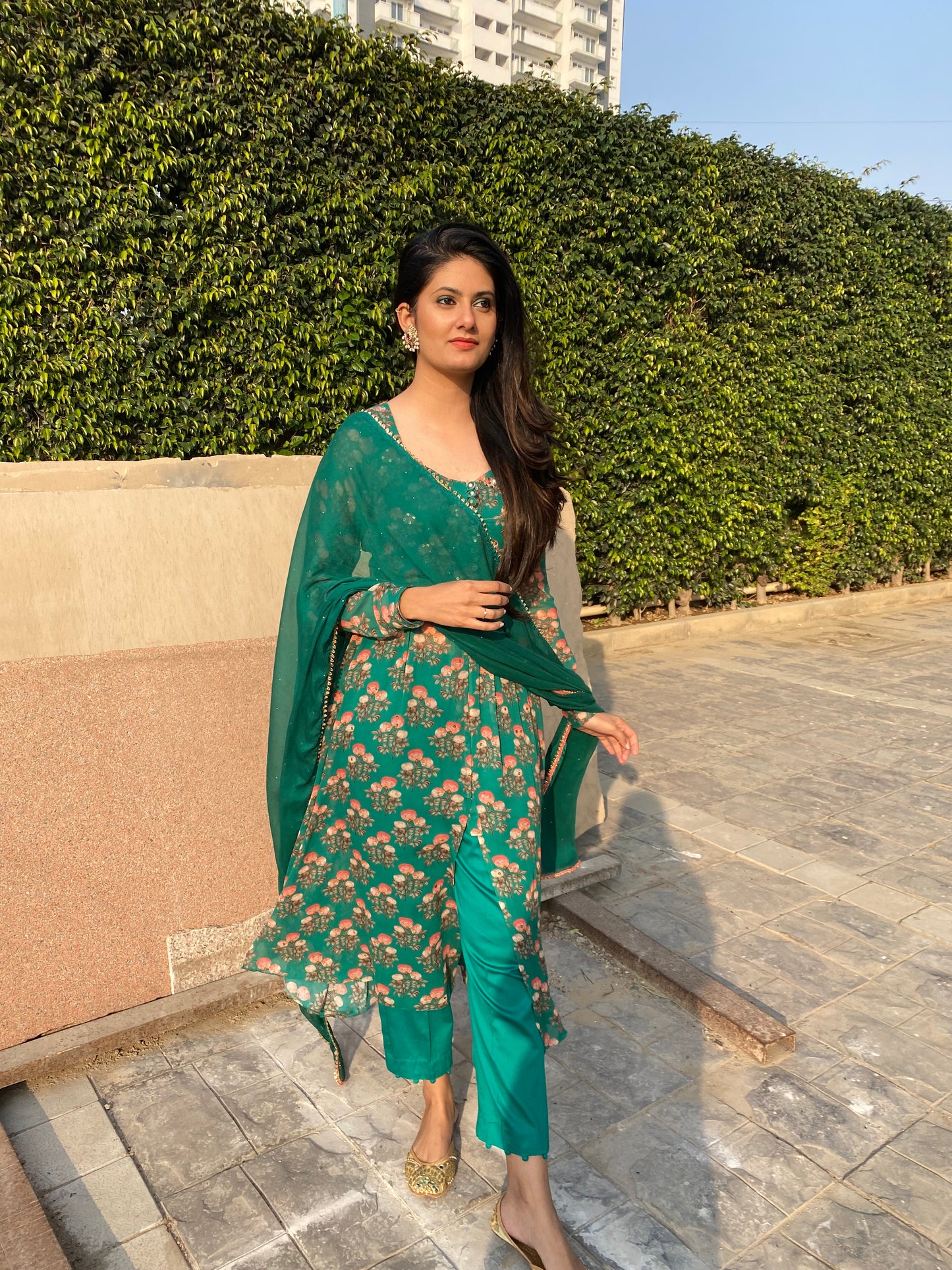 Green Floral Georgette Suit Set