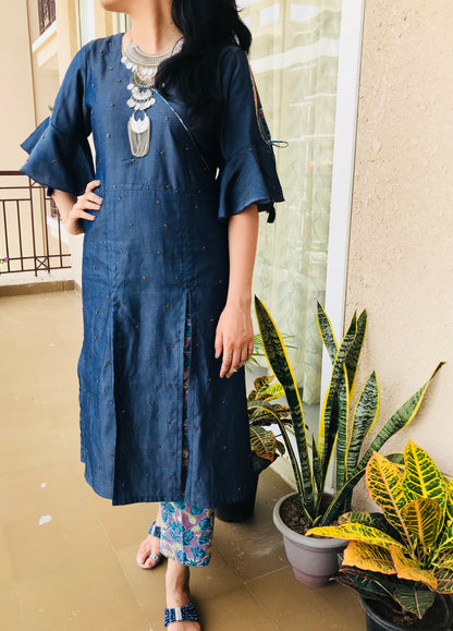 Denim Double Slit Kurta Set