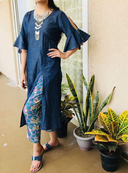 Denim Double Slit Kurta Set