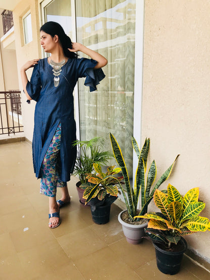 Denim Double Slit Kurta Set