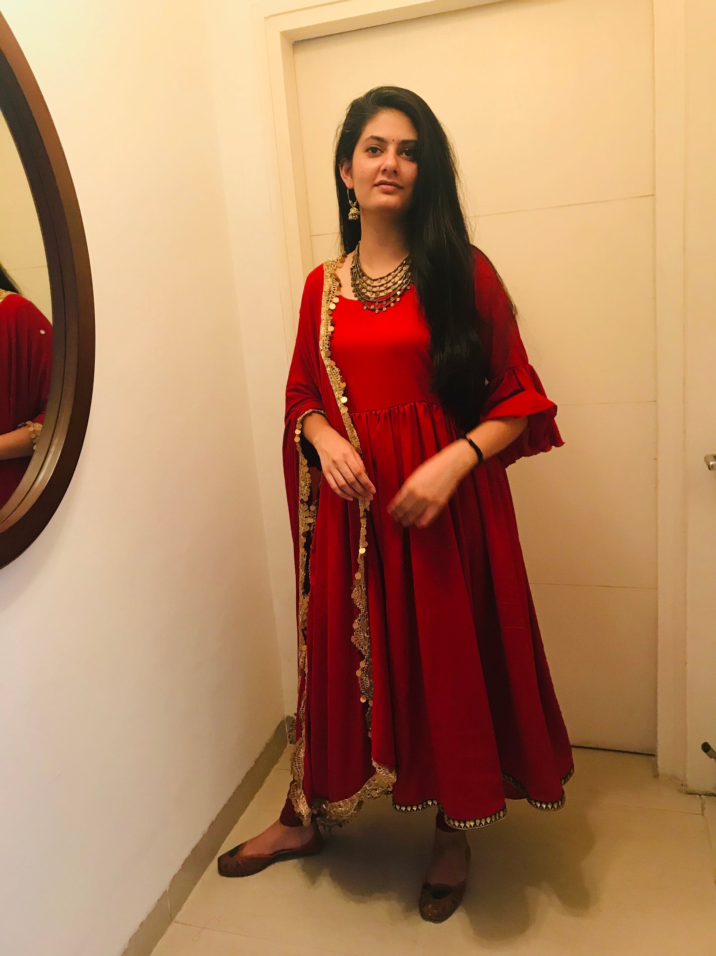 Red Cotton Anarkali dress