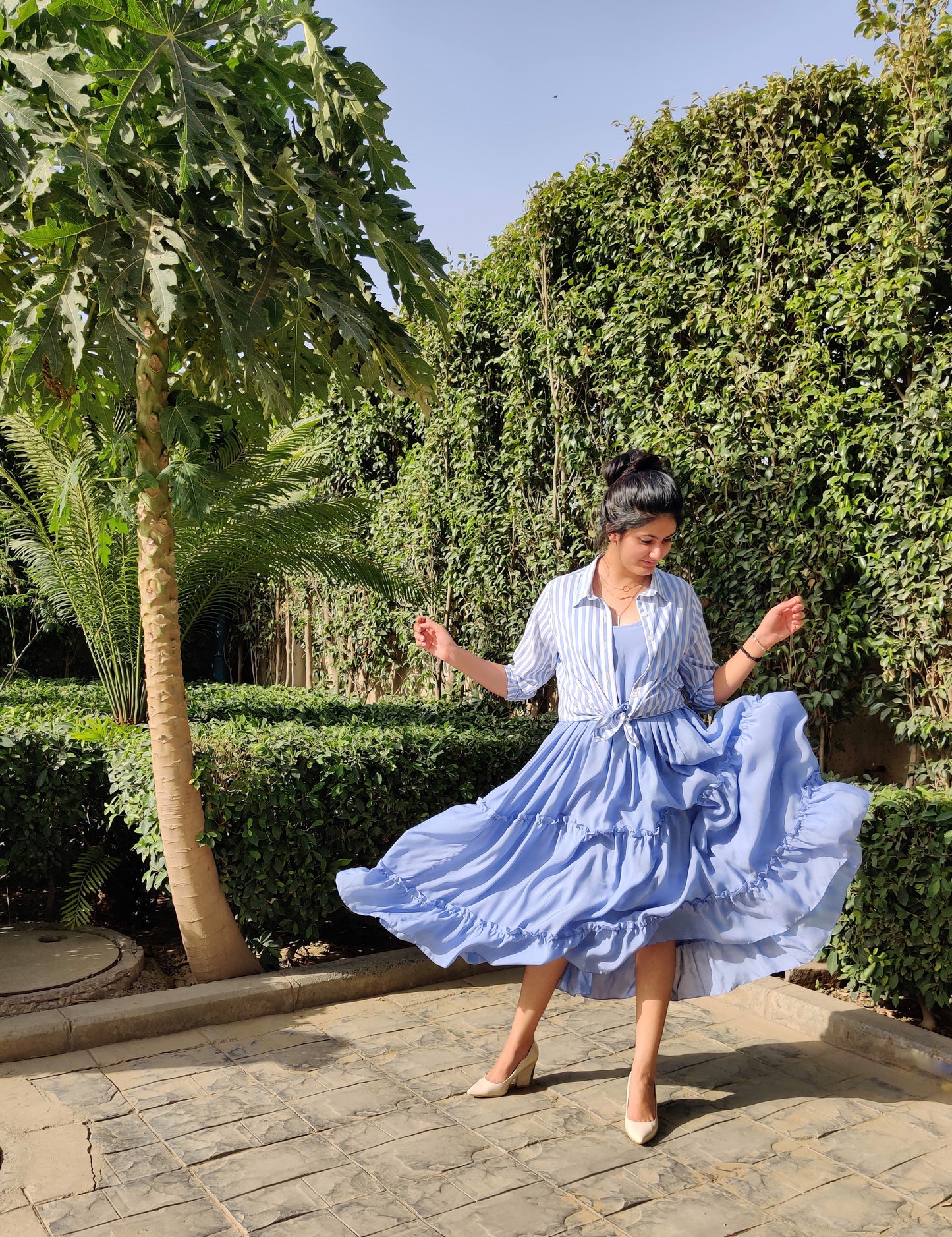 Sky Shirt with Ruffle dress