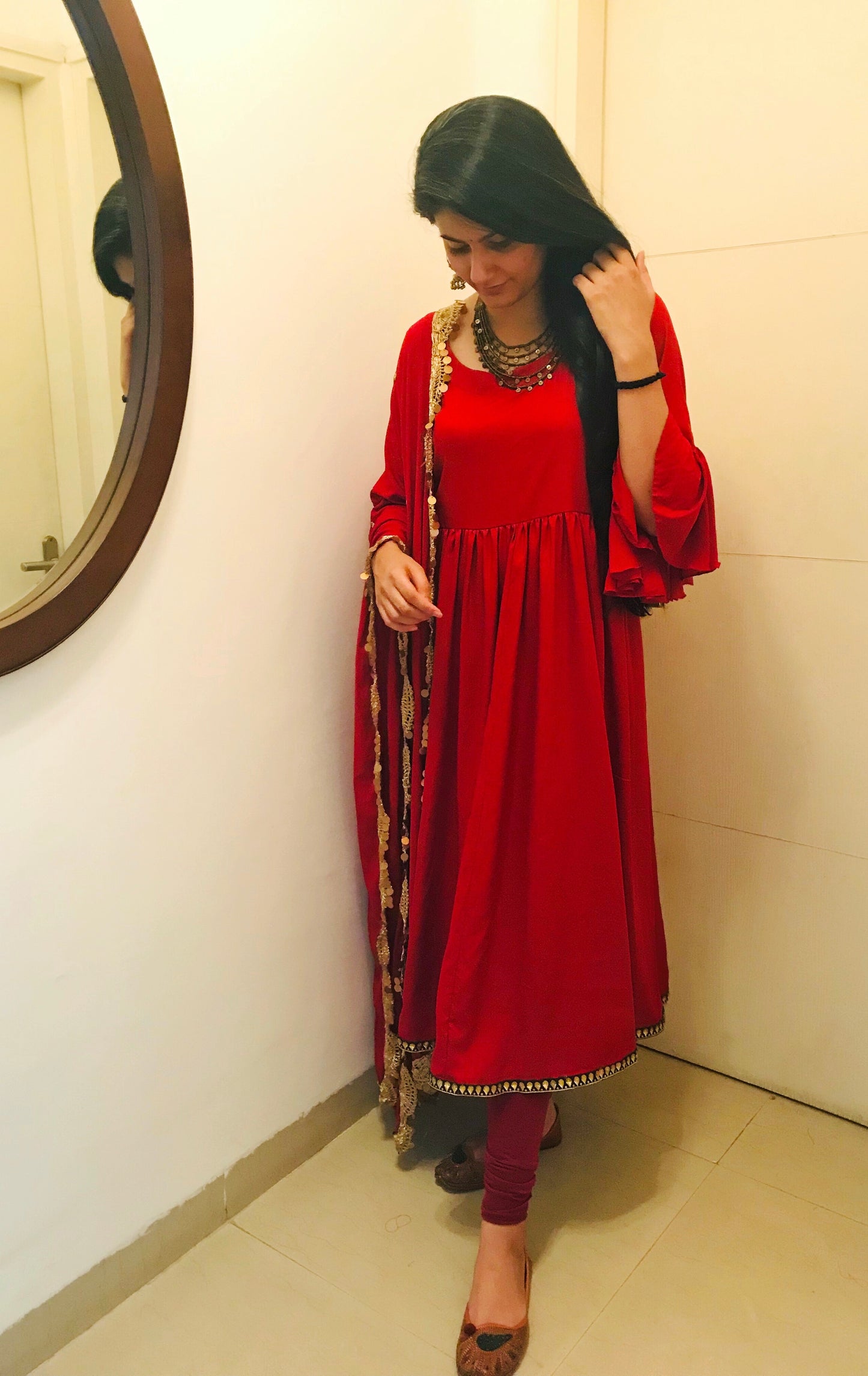 Red Cotton Anarkali dress