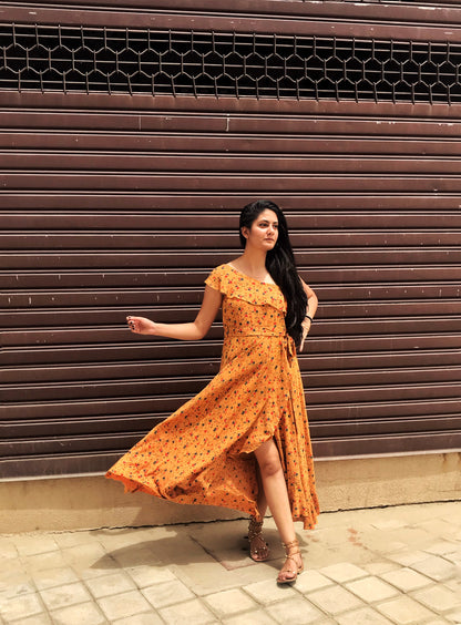 One shoulder Orange Dress