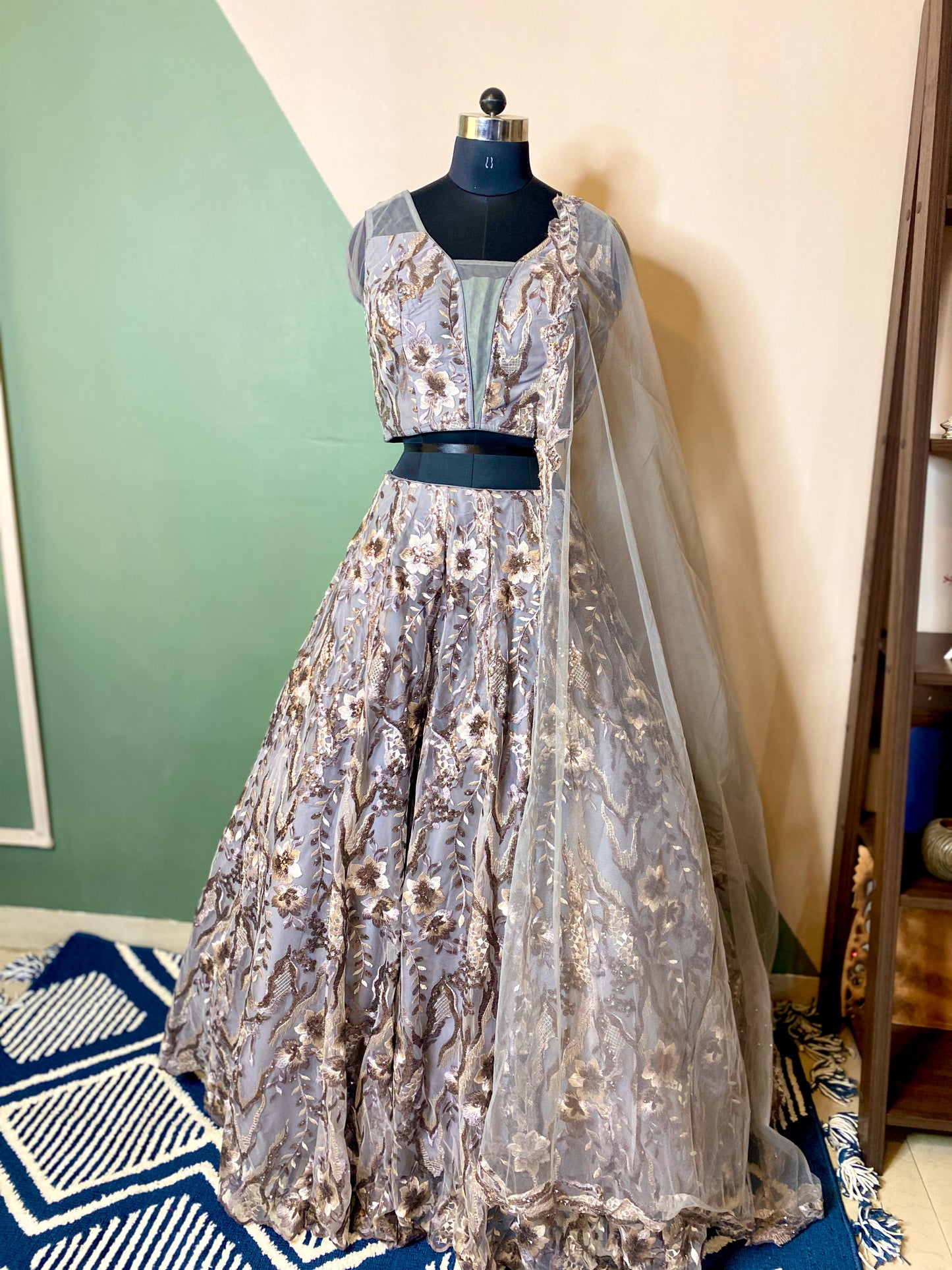 Grey Net Lehenga