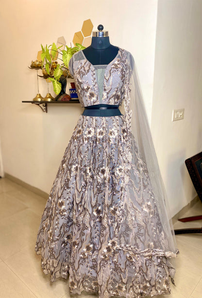 Grey Net Lehenga