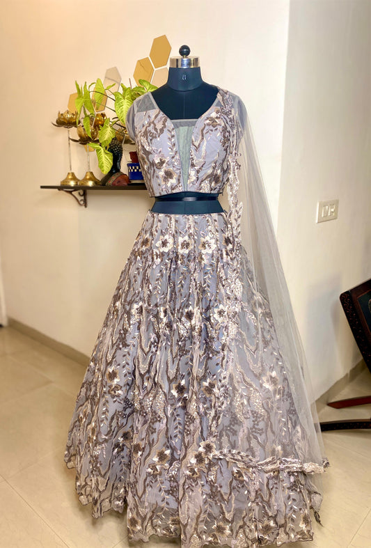 Grey Net Lehenga